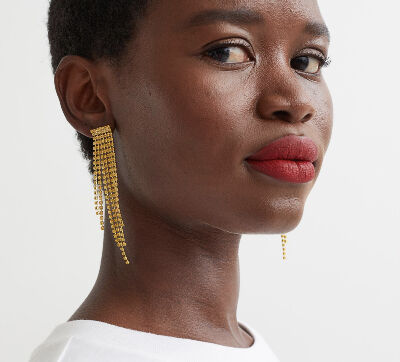 trendy strass oorbellen H&M lange goudkleurige oorbellen