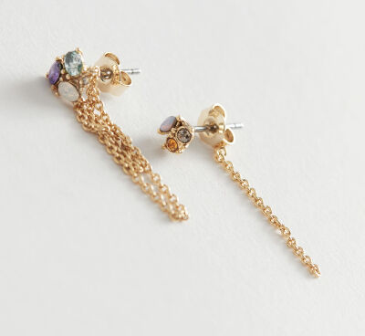 trendy strass oorbellen H&M goud met gekleurde steen