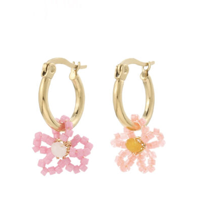 leuke kleurrijke roze oorbellen met bloemen
