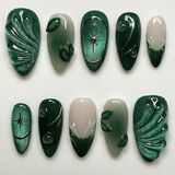 Handgemaakte Press-on-Nail Set 3D Trap Leaf 